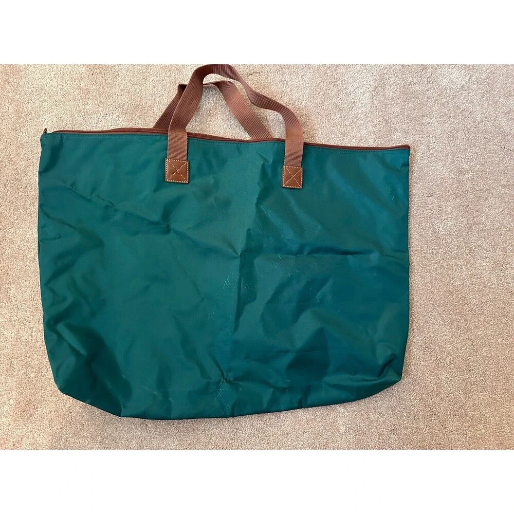 Vintage 90s Polo Ralph Lauren Large Green Nylon Travel Tote Bag Zippered